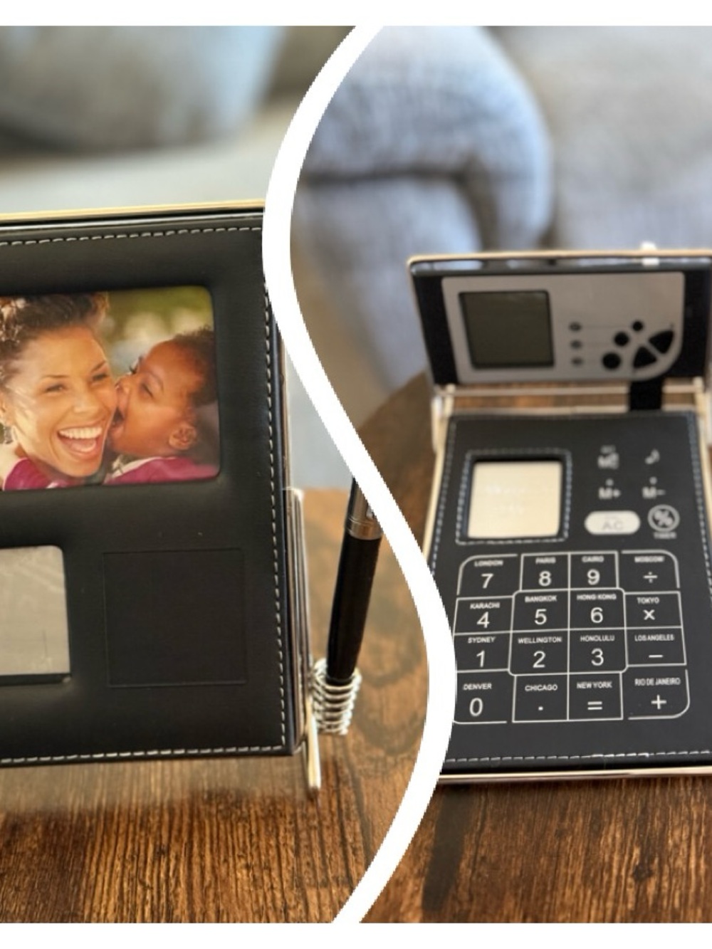 Black Digital Desk Organizer with Calculator and Photo Frame